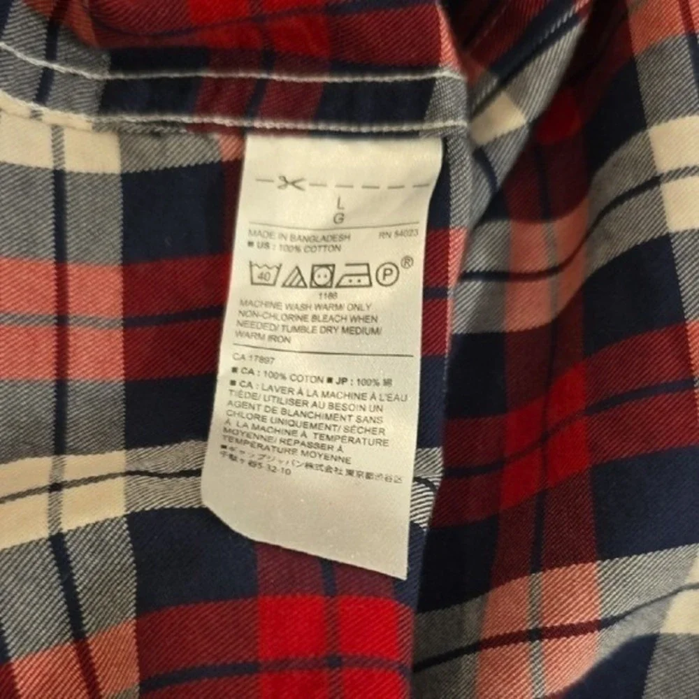 Banana Republic Slim Fit Flannel Shirt Mens Large Red Navy Blue Plaid Cotton L
